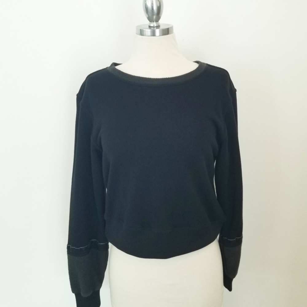 Splendid Black Long Sleeve Pullover Sweatshirt Ribbed Waistband Lounge Wear EUC - Picture 8 of 12